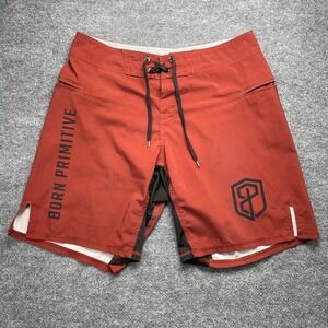 Born Primitive Mens Training Shorts 34 Rust Red CrossFit WOD Gym Lined 8" Inseam